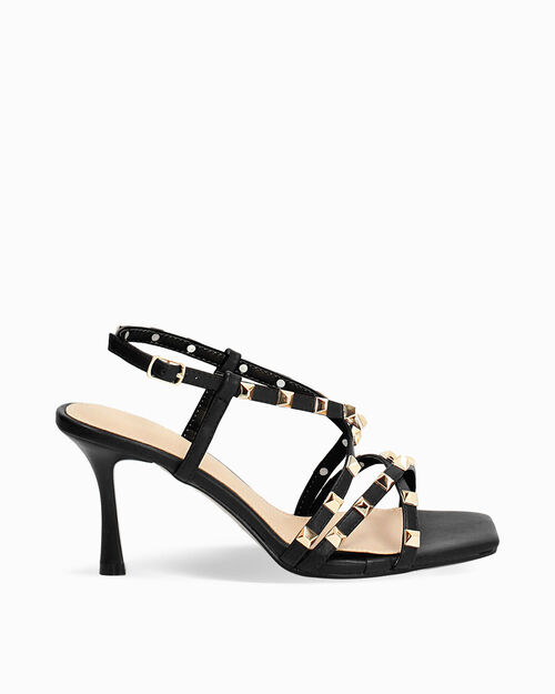 Sandali neri con borchie tacco 7,5 cm, BLACK
