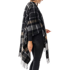 Poncho noir/gris tartan en tissu, Special Price, 20B417316TSNEGRUNI, 002a