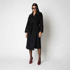 Cappotto elegante in tessuto nero con cintura, Primadonna, 261950802TSNEROM, 002a
