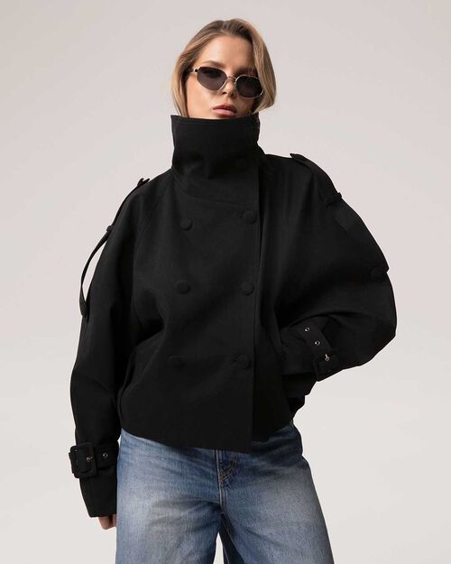 Giacca nera doppiopetto da donna, BLACK