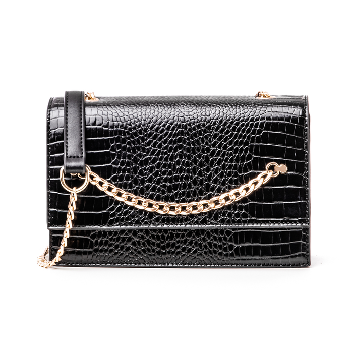 borsa nera in eco pelle effetto snake