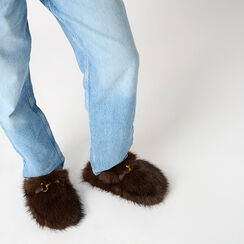 Pantofole testa di moro in pelo sintetico con suola in gomma, Primadonna, 264753201FUMORO035, 002 preview