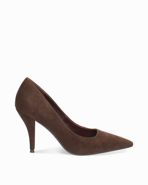 Escarpin en microfibre brun fonc&eacute; avec talon de 9 cm, DK BROWN