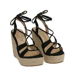 Sandali neri in microfibra, zeppa 12 cm , 172108242MFNERO037, 002a