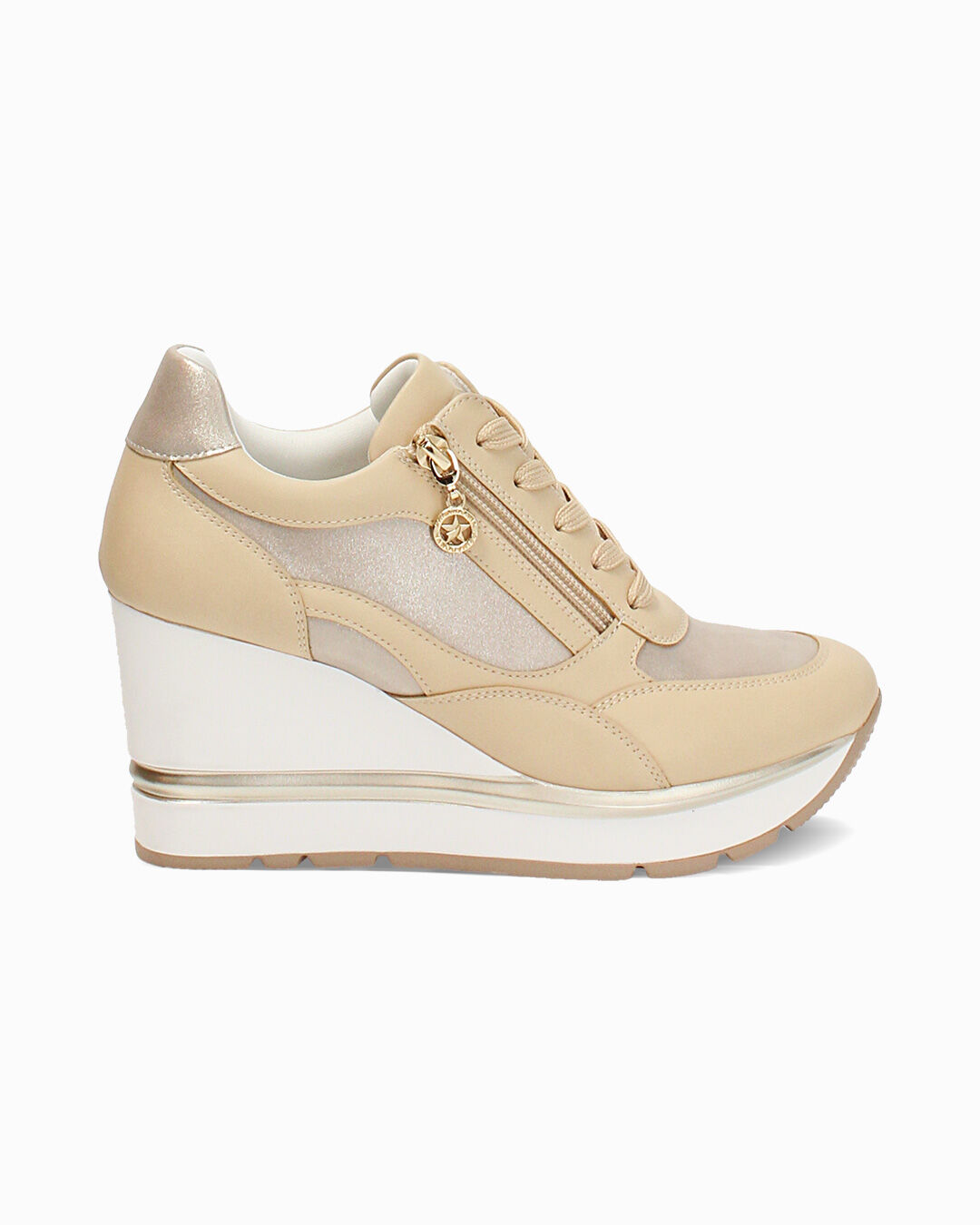 Sneakers beige con tacco 8 cm