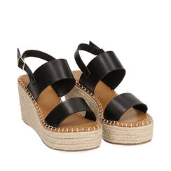 Sandali neri, zeppa 9 cm , 174906067EPNERO038, 002a
