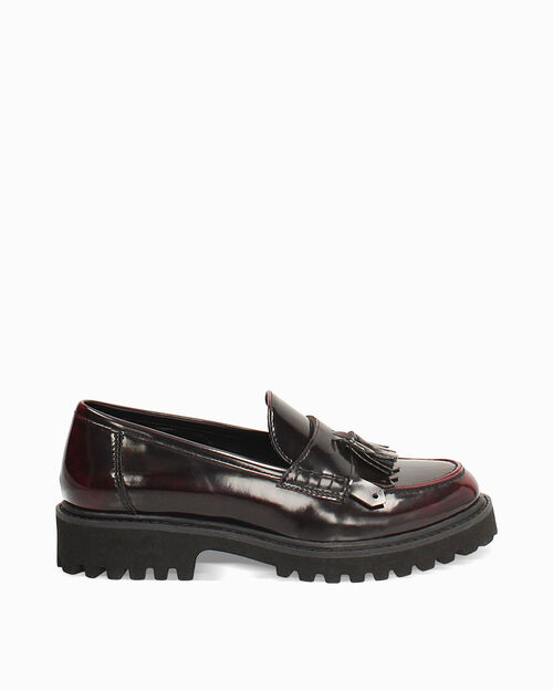 Mocassini bordeaux con nappine tacco 3,8 cm, BURGUNDY