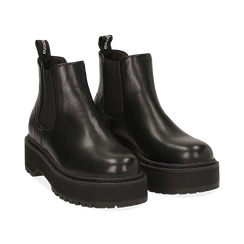 Chelsea boots platform neri in eco-pelle, suola 5,5 cm , Stivaletti, 140619239EPNERO036, 002 preview