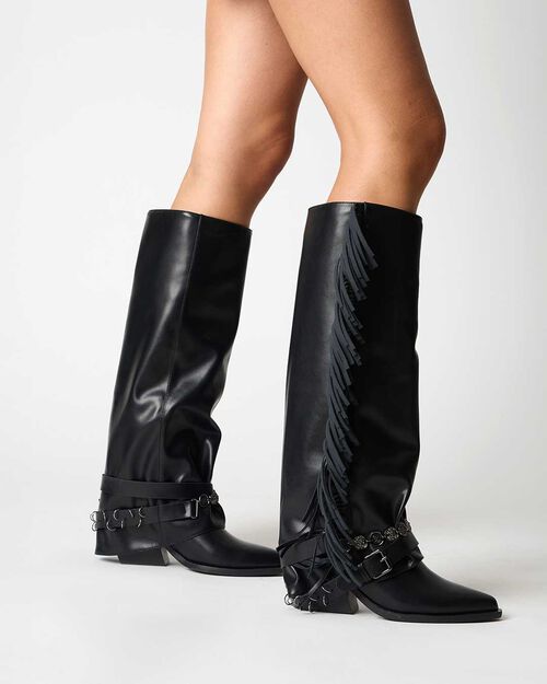 Stivali texani neri con frange, BLACK