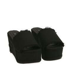 Zapatillas negras de tela, cuña de 8,5 cm, Primadonna, 172709374TSNERO036, 002a