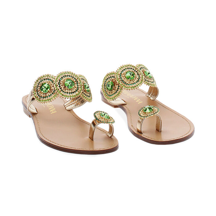 Sandali bassi donna oro con pietre verdi in laminato | Primadonna ...