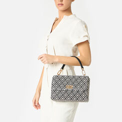 Mini bag donna nera-panna in raffia, Primadonna, 255125664RFNEPAUNI, 002a