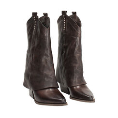 Stivali texani in vera pelle testa di moro con borchie ottone, Primadonna, 268038001PAMORO036, 002 preview
