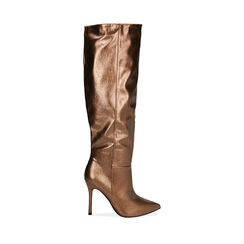 Botas de bronce laminadas, tacón 11 cm, 182146862LMBRON036, 001a