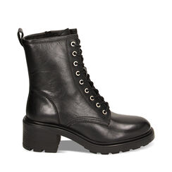 Anfibi neri in pelle, tacco 5,5cm, Primadonna, 22N576802PENERO039, 001a