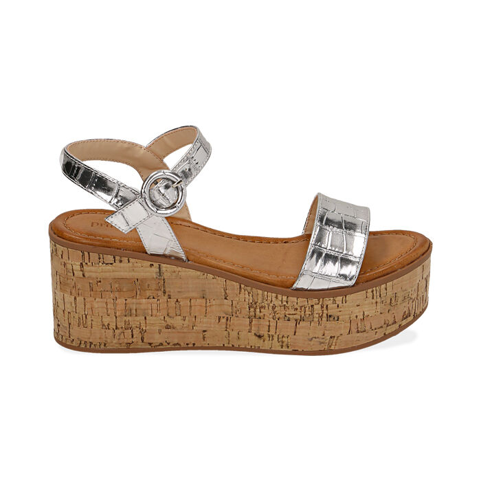 Sandalias cuña plateadas