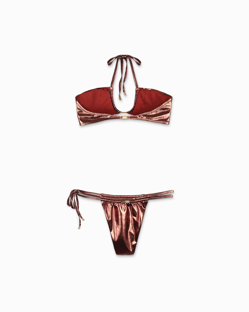 Bikini da donna in tessuto laminato marrone image number null
