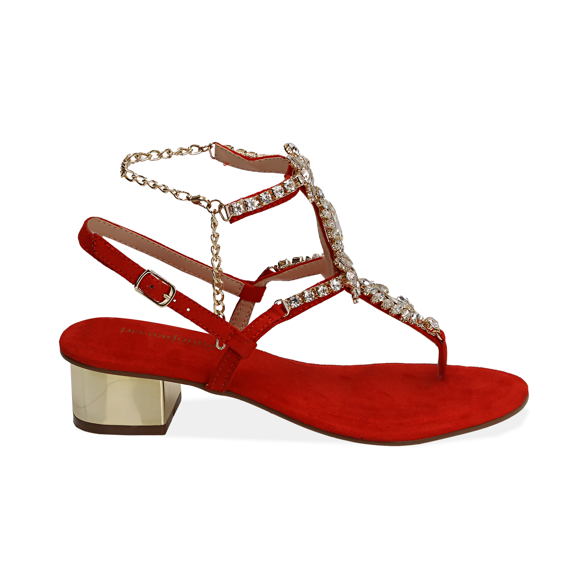 Sandali corallo in microfibra con pietre, tacco 3,5 cm | Primadonna  Collection