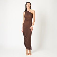 Vestido de mujer color marrón oscuro en tejido, Primadonna, 25C924421TSMOROM, 002a