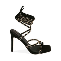 Sandali lace-up neri in microfibra, tacco 10,5 cm , 192113503MFNERO036, 001a
