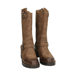 STIVALETTI BIKER MARRONI IN NABUK, TACCO 4,2 CM, Primadonna, 220690901NBMARR035, 002 preview