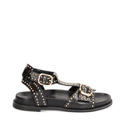 Sandales plates femme noires en cuir, Primadonna, 25N151008PENERO036, 001a
