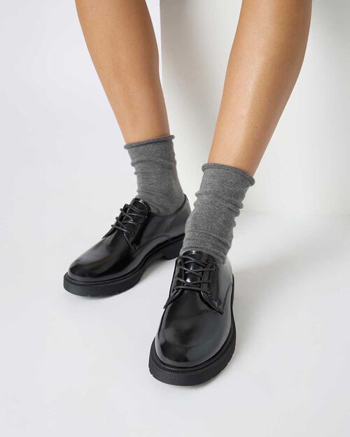Chaussures &agrave; lacets noires en mat&eacute;riau synth&eacute;tique avec talon de 3 cm, BLACK