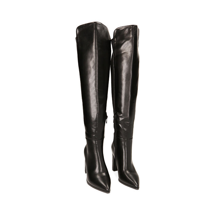 Stivali a coscia neri retro stretch, tacco 8,5 cm