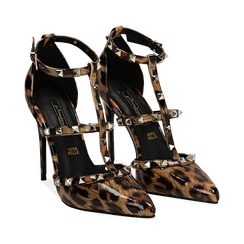 D&eacute;collet&eacute; leopard in vernice con borchie, tacco 11 cm , Scarpe, 142125910VELEOP035, 002 preview