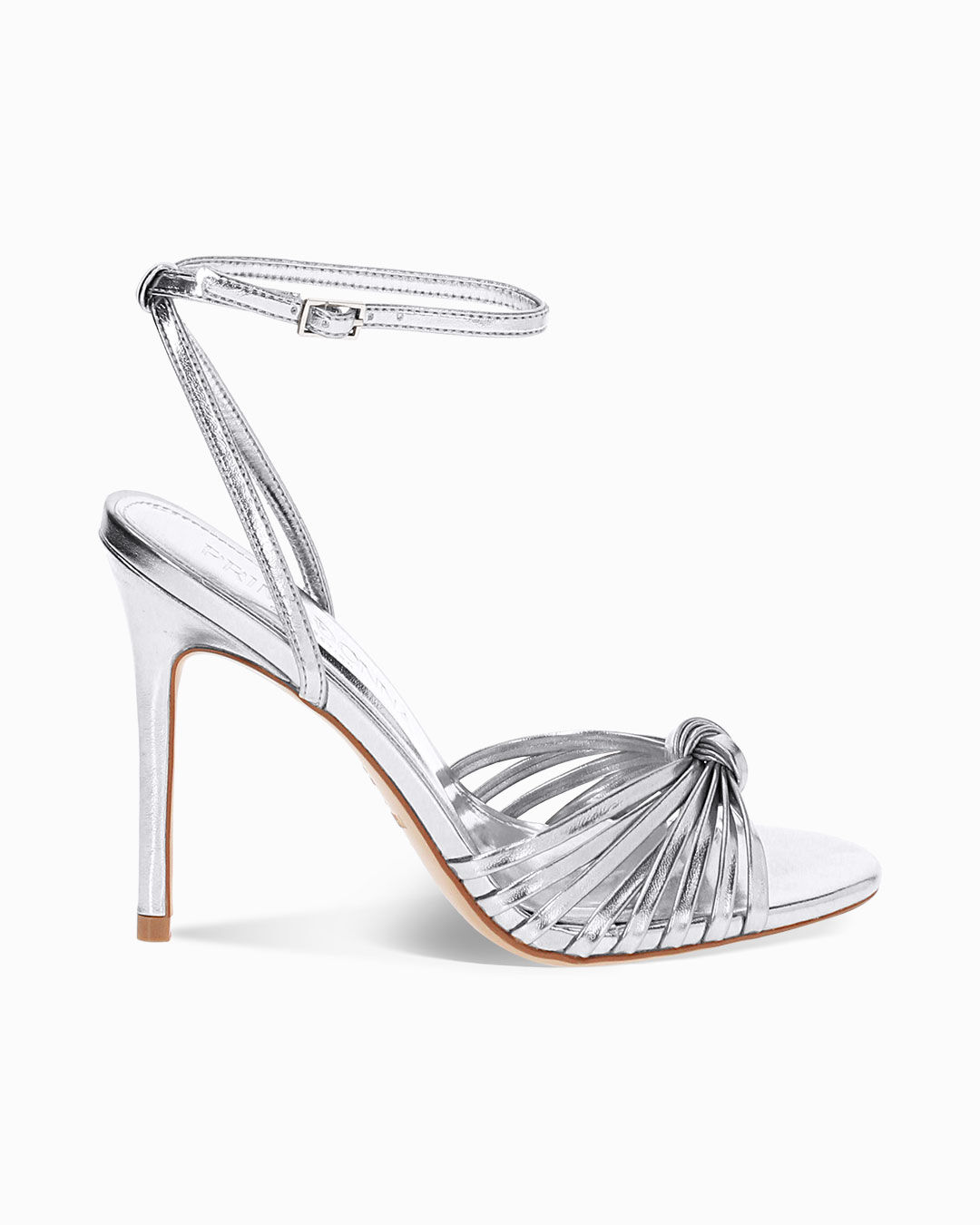 Sandalo donna argentato con nodo, tacco 10,5 cm