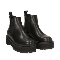 Chelsea boots platform neri in eco-pelle, suola 5,5 cm , Stivaletti, 140619239EPNERO036, 002a