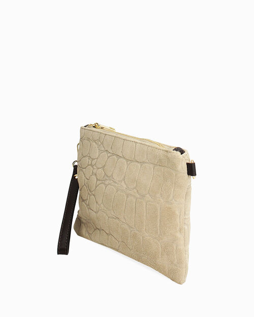 Pochette stampa cocco taupe, TAUPE