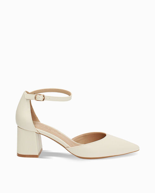 Escarpin open shank blanc cass&eacute; talon 6 cm, CREAM