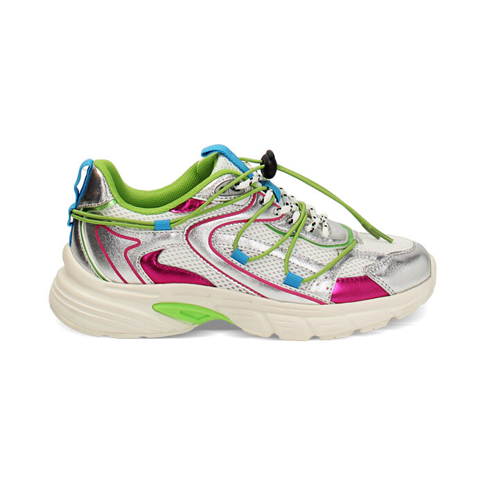 Zapatillas mujer blanco-plata en tejido, Primadonna, 250151101TSBIAR035