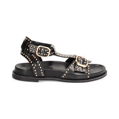 Sandales plates femme noires en cuir, Primadonna, 25N151008PENERO036, 001 preview