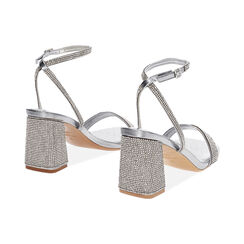 Sandalo donna argento luminoso, tacco gioiello 7,5 cm, Primadonna, 254924216LPARGE035, 004 preview