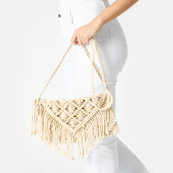 Bolso bandolera de mujer crema en tela, Primadonna, 255110505TSPANNUNI, 002a