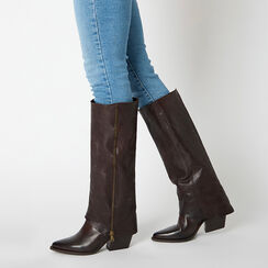 Stivali texani in vera pelle testa di moro con zip laterale ottone, Primadonna, 268038003PAMORO036, 002a
