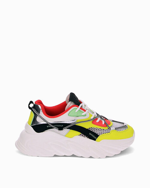 Sneakers in tessuto bianco-giallo, MULTI COLOR