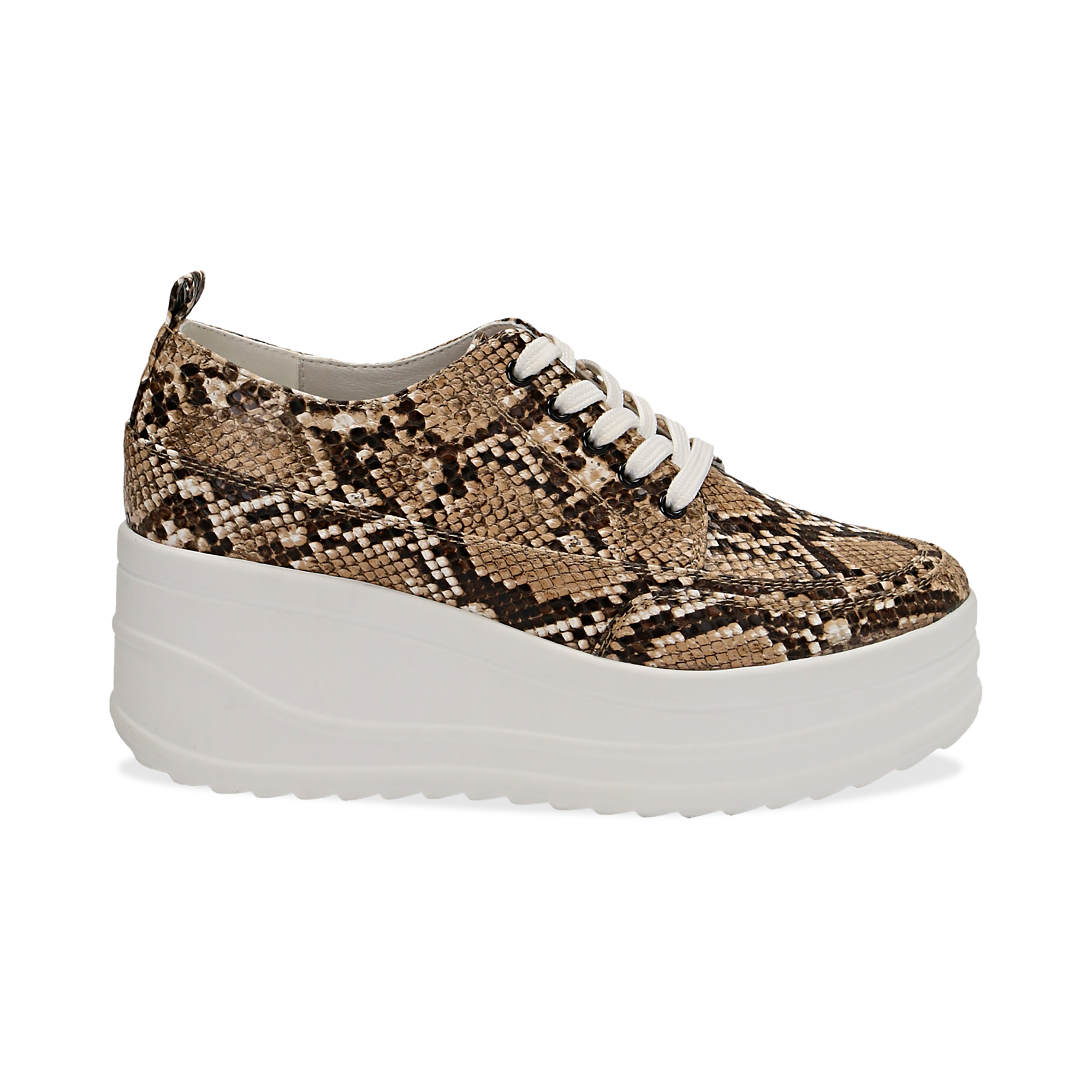 Sneakers da donna beige in eco-pelle effetto snake, zeppa 6 cm | Primadonna  Collection