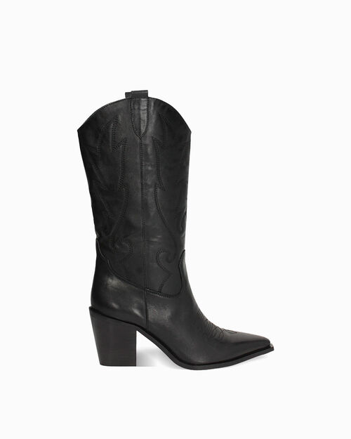 Stivali texani neri in pelle tacco 8,2 cm, BLACK