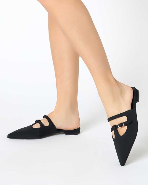 Sabots femme noirs en tissu, BLACK