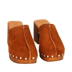 Zoccoli cognac in camoscio, tacco 7,5 cm, Primadonna, 214375853CMCOGN037, 002a