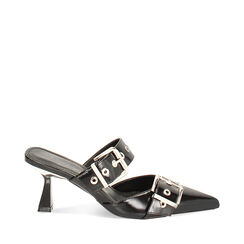 Sabot neri con fibbie, tacco 7 cm, 244954527ABNERO036, 001a