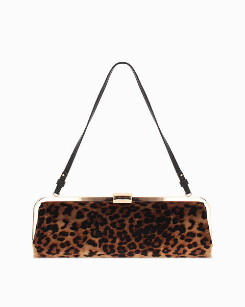 Pochette leopard velluto con tracolla removibile, LEOPARD