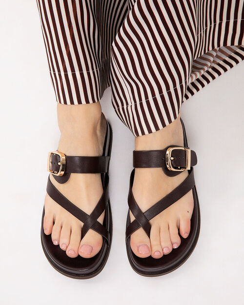Fussbett testa di moro con suola flat, DK BROWN