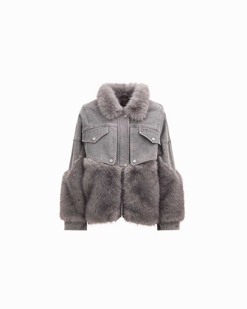 Giubbino in pelo sintetico jeans oversize, JEANS