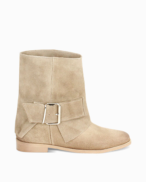 Stivaletti texani taupe in camoscio, tacco 3 cm, 