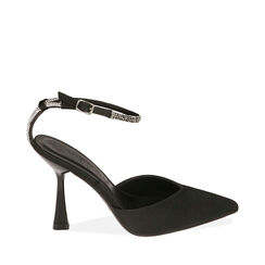 Décolleté slingback nere in raso, tacco 9,5 cm, Primadonna, 214912910RSNERO037, 001a