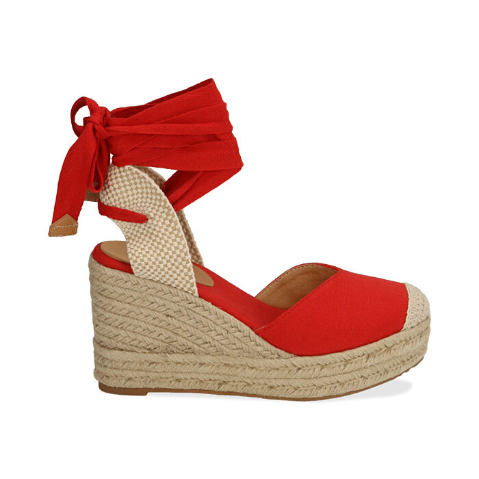 Espadrillas rosse in canvas, zeppa 9 cm | Primadonna Collection